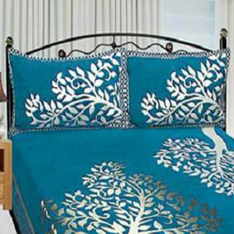 STARNSTYLE Chenille Velvet 500 TC King Size Bedsheet with 2 Pillow Covers - Tree Sky Blue - Image 4